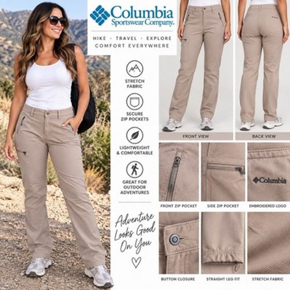 Columbia Womens Omni Shield Roll Up Hiking Pants Size 8 Tan Stretch 31x30